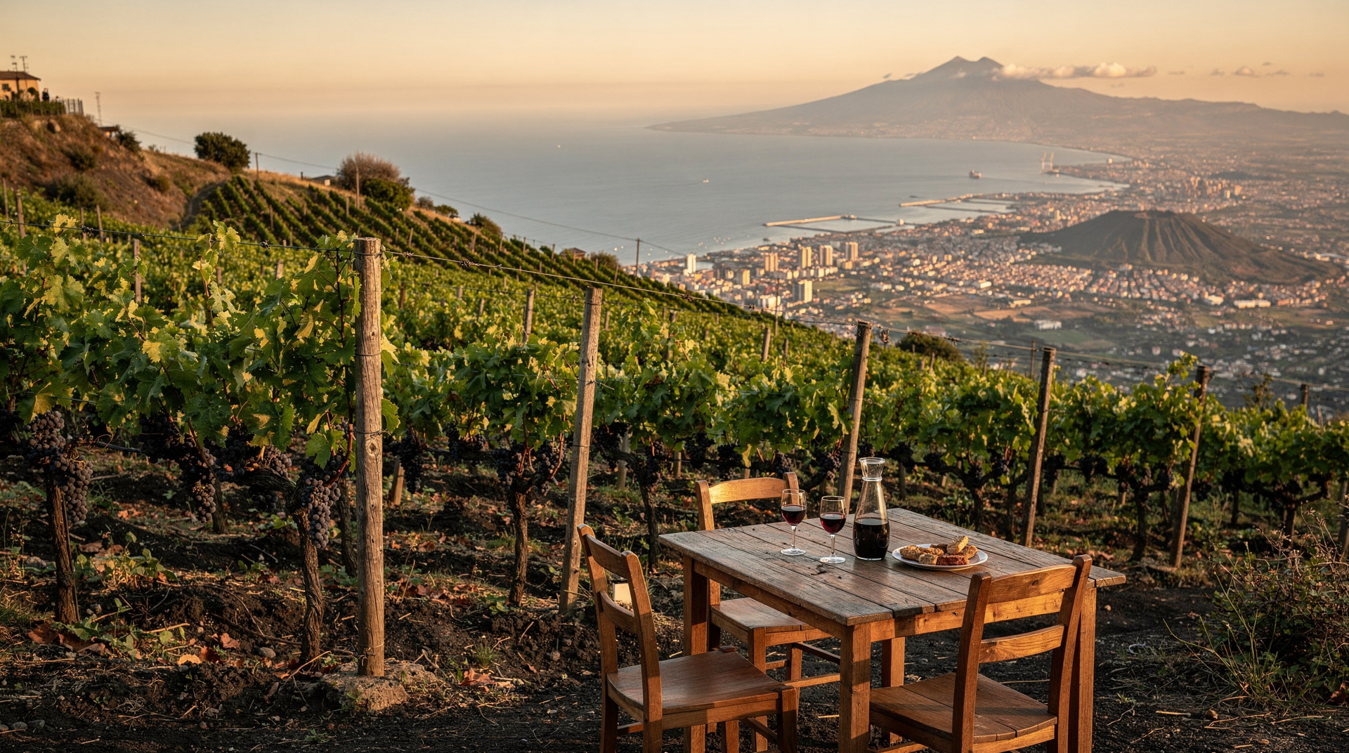 Un día entre viñedos en el Vesubio: cata de los vinos volcánicos de Campania — Un día catando Lacryma Christi, Aglianico y Falanghina en un viñedo del Vesubio,